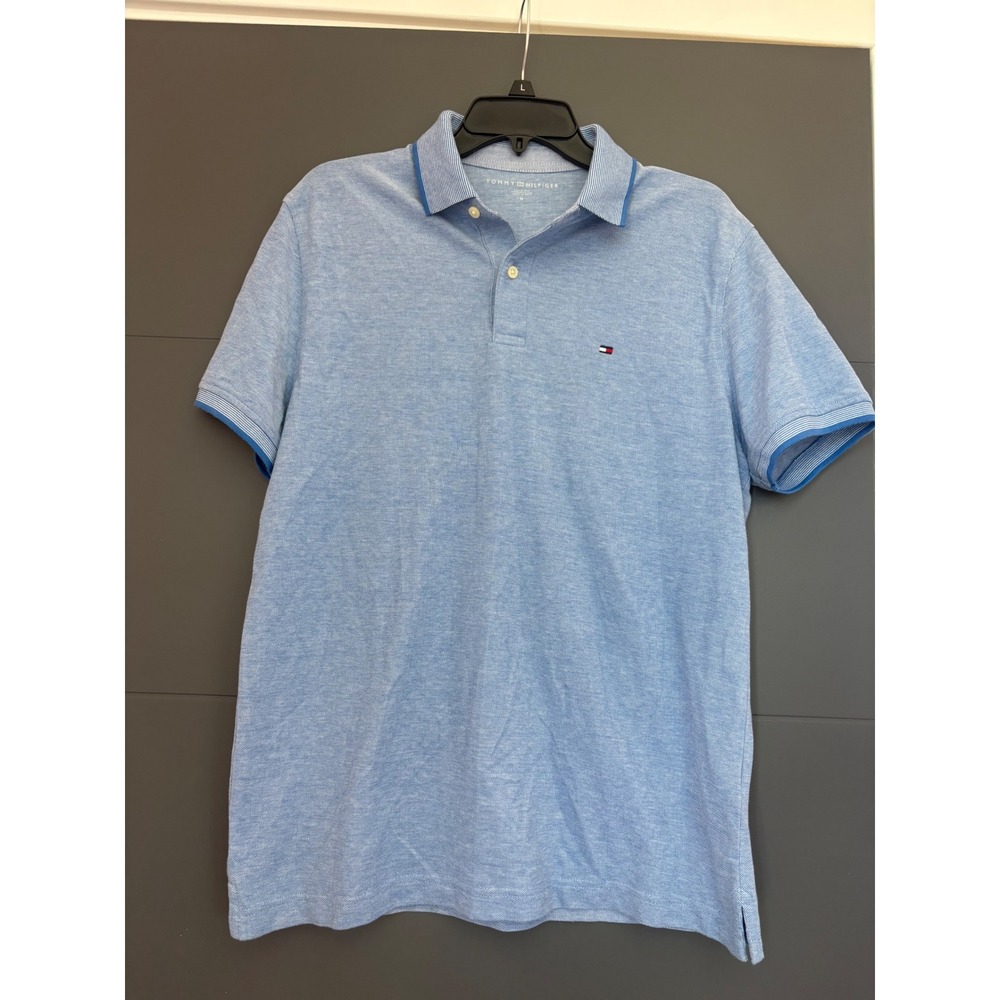 Tommy Hilfiger Mens Polo Shirt Medium Blue Heather Short Sleeve Pique Cotton
